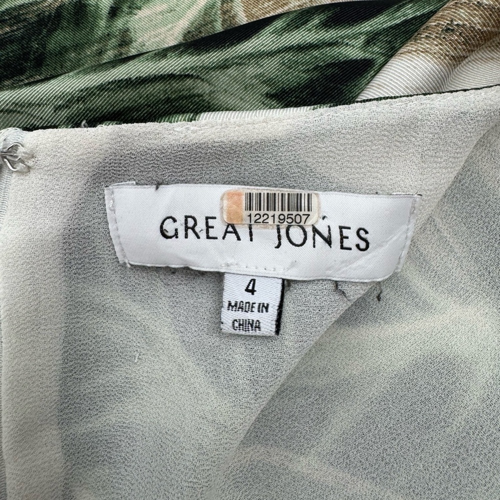 Great Jones Tropical Leaf Print Midi Dress Green Ivory Asymmetrical Hem Size 4 - Picture 12 of 13